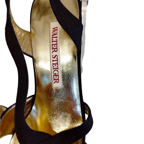 Elegant Black 1980s Vintage Satin Sling Back Kitten Heel Shoes Never Worn NWOTs - Picture 6 of 7